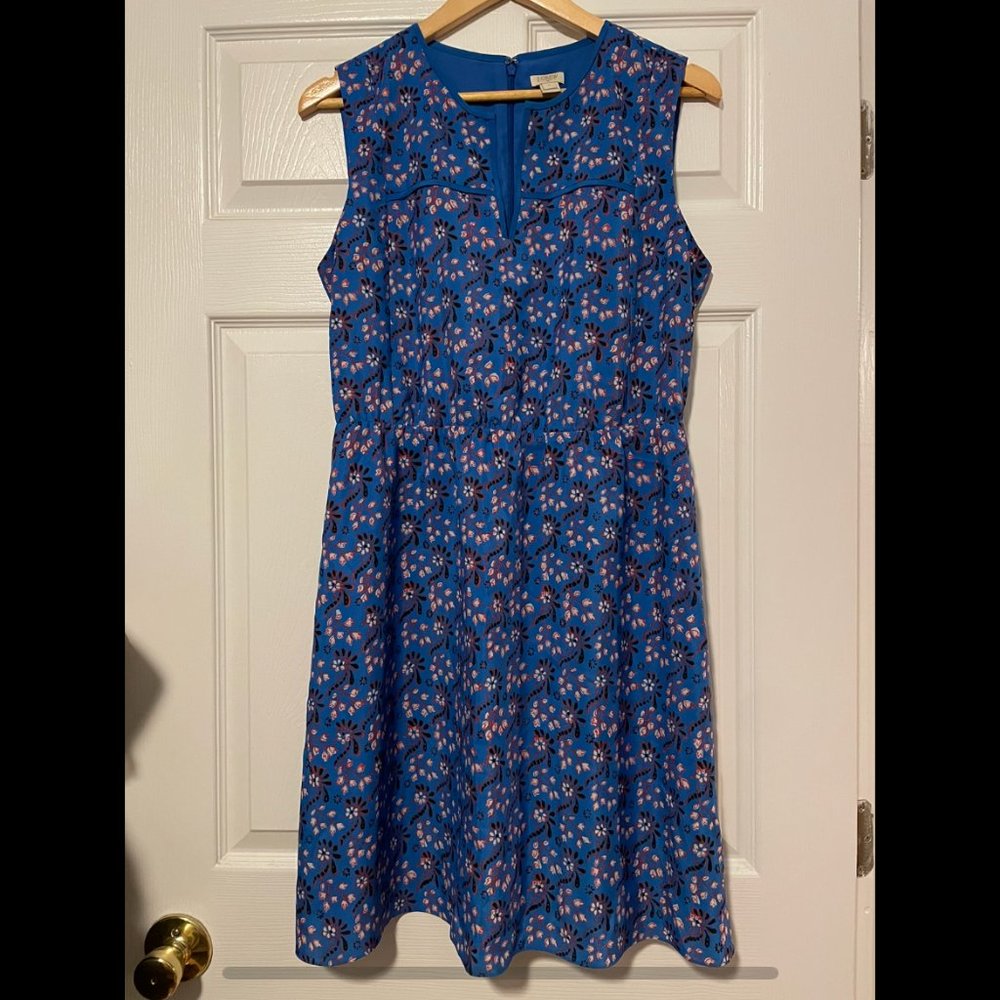 J. Crew Blue Floral Split Neck Sleeveless Dress Size 10